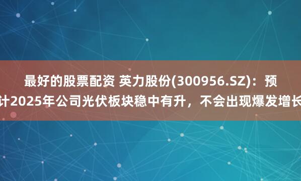 最好的股票配资 英力股份(300956.SZ)：预计2025年公司光伏板块稳中有升，不会出现爆发增长